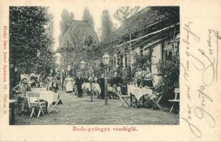 Budapest II. Budagyöngye vendéglő, pincérek, kerthelyiség. Stern Jakab kiadása (EK)
