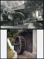 Vízimalmok, 1 db vintage fotó + 1 db mai nagyítás + 2 db képeslap, 9x14 cm / water mills, 4 modern u...