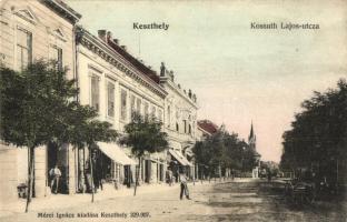 Keszthely, Kossuth Lajos utca, üzletek. Mérei Ignác kiadása (EK)