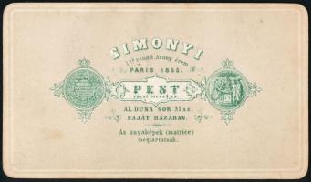 cca 1859 Simonyi pesti műtermében készült, vizitkártya méretű fénykép, ritkán felbukkanó piros keret...