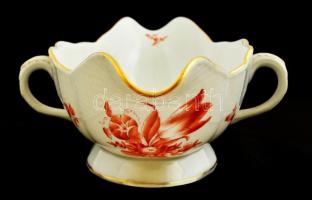 Herendi virág mintás szószostál, kézzel festett, jelzett (koronás), hibátlan, h:22,5 cm 7×16 cm