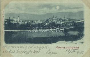 1901 Veszprém, látkép este. Kiadja Krausz Á. Fia (fl)