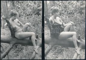 cca 1971 A lakótelep melletti kiserdőben, 7 db szolidan erotikus vintage fotó, 17,5x9 cm és 17,5x12 cm / 7 erotic photos
