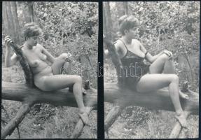cca 1971 A lakótelep melletti kiserdőben, 7 db szolidan erotikus vintage fotó, 17,5x9 cm és 17,5x12 cm / 7 erotic photos