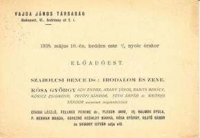 cca 1931-1934 a Vajda János Társaság 3 irata: meghívó, működés, stb