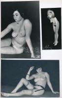 cca 1970 Női huncutságok, 9 db szolidan erotikus vintage fotó, 12x6 cm és 17x11,5 cm között / 9 erot...