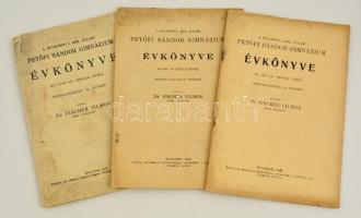 1947-1949 A Budapesti I. ker. Állami Petőfi Sándor Gimnázium három évkönyve. Közli Dr. Fischer Vilmos. Papírkötésben, foltos, viseltes állapotban.