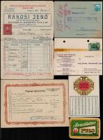 cca 1900-1940 Izgalmas papírrégiségek: Vénykönyv, váltók, fejléces számlák, egyéb