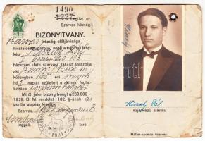 1930 Fényképes személyazonossági igazolvány kerékpározók részére