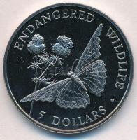 Cook-szigetek 1992. 5$ Ag Veszélyeztetett Állatvilág - Pillangó T:BU Cook Islands 1992. 5 Dollars Endangered Wildlife - Butterfly C:BU Krause KM#232