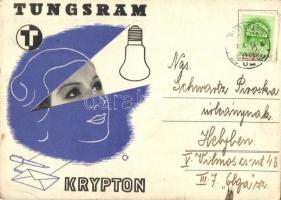 Tungsram Krypton izzó reklámlapja / light bulb advertisement postcard (EK)