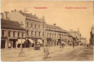 Szombathely, Erzsébet királyné utca, Singer Co. Varrógép Részvénytársaság, Fleischmann és Furst és Grünhut üzlete (vágott / cut)