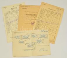 1940-1941 4 db Különféle számazást igazoló okmány (keresztlevél, házasságlevél, származási táblázat, származási-igazolvány), az egyiken a Ludovika Akadémia pecsétjével.