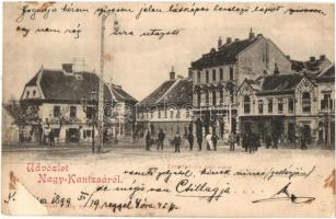 1899 Nagykanizsa, Erzsébet tér felső része, hotel (vágott / cut)