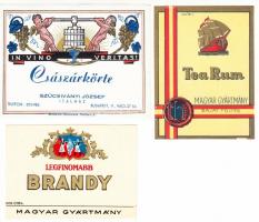 cca 1930 3 db italcímke: Szücsiványi József italház Császárkörte, Tea Rum, Legfinomabb Brandy 7x10 és 9x12 cm közötti méretben