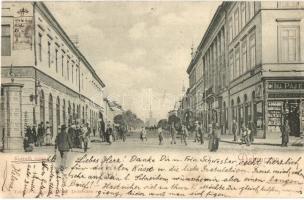 Debrecen, Kossuth utca, Piacz utca, hirdetőoszlop, Tóth Gyula és Ifj. Pájer üzlete. Telegdy K. Lajos utóda kiadása (EK)
