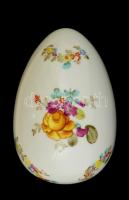 Herendi virágmintás porcelán tojás, kézzel festett, jelzett, hibátlan, 11,5x7,5x6,5 cm
