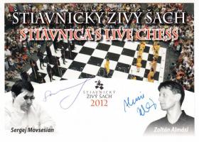 2012 Almási Zoltán és Sergei Movsesian sakkozók aláírásai sakkverseny emléklapján