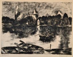 Blahos Rudolf (1917-1986): Városligeti tó. Rézkarc, karton, jelzett, 24,5×32 cm