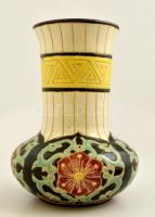 Mázas fajansz, kézzel festett váza, jelzés nélkül, hibátlan, m: 25,5 cm
