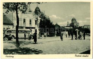 Párkány, Stúrovó; utcakép a Hontmegyei bankkal / street view with bank, autobus