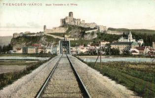 Trencsén, Trencín; vár, vasúti híd. Feitzinger Ede No. 986. / castle, railway bridge  (EK)