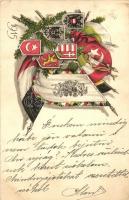 1915 Hadsegélyező Hivatal és Vörös Kereszt Együttes akciója. Központi hatalmak zászlói és címere / Central Powers flags and coat of arms, litho