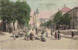 Gyöngyös, Fő tér, piac, árusok, Hotel Bruckner szálloda és étterem. Steinitz Gábor kiadása (kis szakadás / small tear)