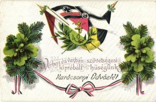 Vérben és vasban kipróbált szövetségesi hűségünk. Karácsonyi üdvözlet / WWI Viribus Unitis propaganda, flags, Christmas greeting - 3 db képeslap / 3 postcards