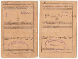 1921-1925 2 db Magyarországi Szociáldemokrata Párt tagsági igazolvány, Békécsaba, sok bélyeggel.