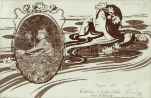 1902 Little girl, Art Nouveau lady art postcard, photo