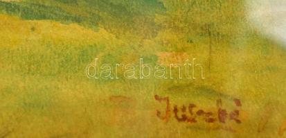 Juszkó jelzéssel: Betakarítás. Akvarell, papír, üvegezett keretben, 22×33 cm
