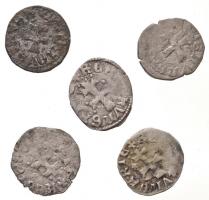 1373-1382. Denár Ag "I. Nagy Lajos" (5x) T:2-,3
Huszár 547.,Unger I.: 432