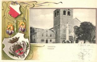 Trieste, Il Duomo di S. Giusto / cathedral. coat of arms, Emb. Art Nouveau litho (gluemark)