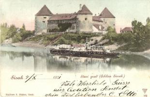 Sziszek, Sisak; vár / Stari grad / Schloss / castle, steamship (EK)