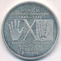 Németország 1995D 10M Ag 150 éve született Wilhelm Conrad Röntgen - 100 éves az X-sugár T:1-(PP)  Germany 1995D 10 Mark Ag 150th Birth Anniversary - Wilhelm Conrad Röntgen; 100th Anniversary of X-ray C:AU(PP) Krause KM# 187