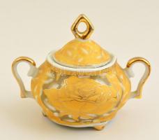 Német rózsamintás porcelán mokkás készlet, 6 személyes, matricás, hibátlan, jelzett, eredeti dobozáb...