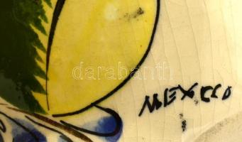 Mexikói kerámia bagoly, kézzel festett, kopásnyomokkal, jelzés nélkül, m: 14 cm