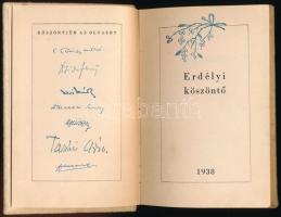 Erdélyi köszöntő. Bp.,1938, Révai. Kiadói halina kötés díszes, festett, színezett, erdélyi templomot...