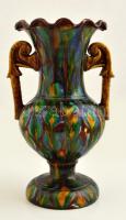 Festett mázas kerámia váza, jelzett (Jakucs János Mezőtúr), kis lepattanásokkal, m: 33 cm