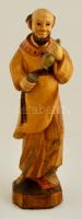 Borozó szerzetes, szobor, faragott fa, m: 39,5 cm