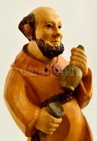 Borozó szerzetes, szobor, faragott fa, m: 39,5 cm