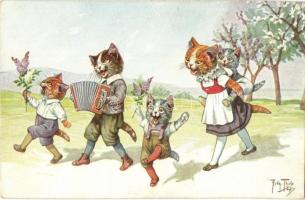 Singing cats with accordion. T.S.N. Serie 1829. s: Arthur Thiele (EK)