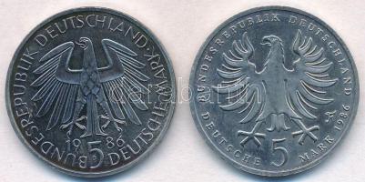 1986D 5M Cu-Ni "600 éves a Heidelberg Egyetem" + 1986F 5M Cu-Ni "II. Frigyes halálána...