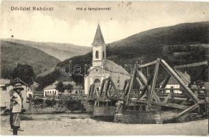 Rahó, Rakhiv; Híd, templom. Lautmann és Dávidovits kiadása / bridge, church