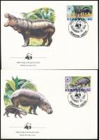 WWF: Törpe víziló sor 4 FDC-n, WWF: Pygmy hippopotamus set on 4 FDC