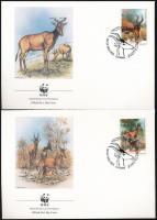 WWF: Antilop négyescsík + sor 4 FDC-n WWF: Antelope stripe of 4 + set on 4 FDC