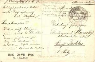 1866-1916 Wilhelm von Tegetthoff. Az SMS Tegetthoff-ról küldött hadihajó pecséttel / Sent from SMS T...