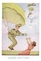 5 db RÉGI magyar humoros katonai repülős lap pilótákkal és szerelmeikkel, grafikai üdvözlőlapok / 5 ...