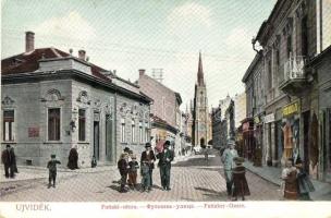 Újvidék, Novi Sad; Futtaki utca, üzletek, templom. Schäffer Péter kiadása / street view, shops, church (EK)